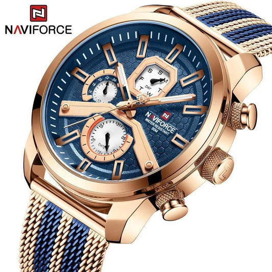 Relógio De Pulso De Quartzo Naviforce Men Watch Top Brand Luxury Large Dial Sport Relógios Chronograph Data Masculino 9211 - MarcaTempo
