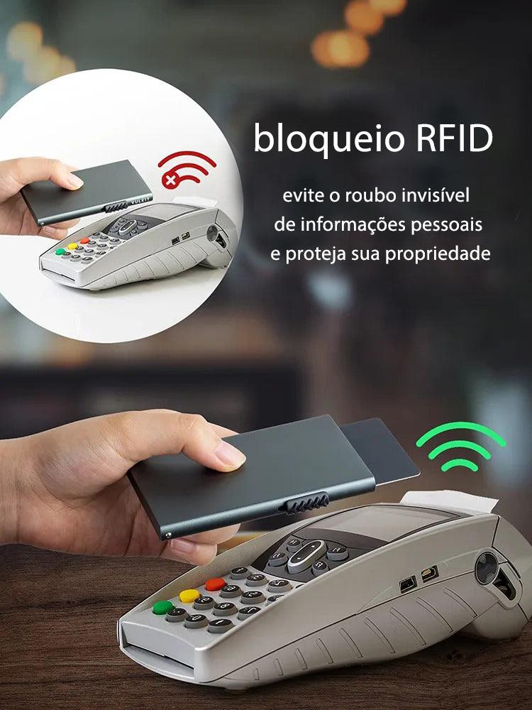 Carteira porta-cartões Minimalista Slim Metal RFID Protetor de cartão de bloqueio Pop Up - MarcaTempo