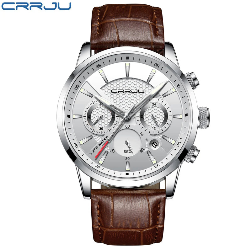 CRRJU Relógio Masculino Luxo Couro Relógio de Pulso Casual Cronógrafo Quartzo