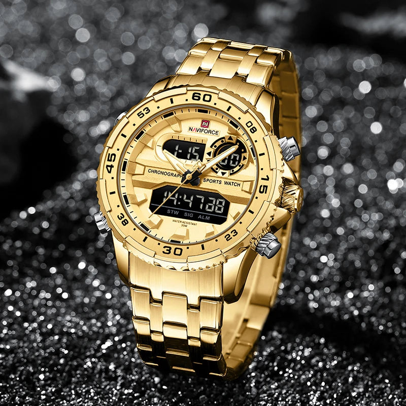 Relógios NAVIFORCE masculino dourado luxo  digital