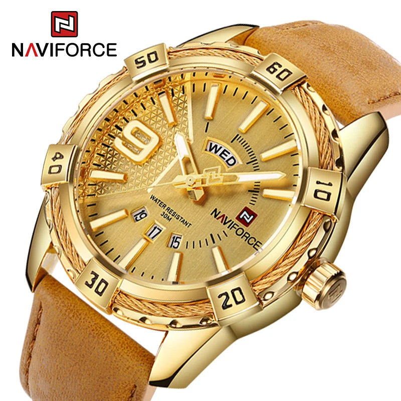 NAVIFORCE Relógio Masculino Ouro Luxo Casual