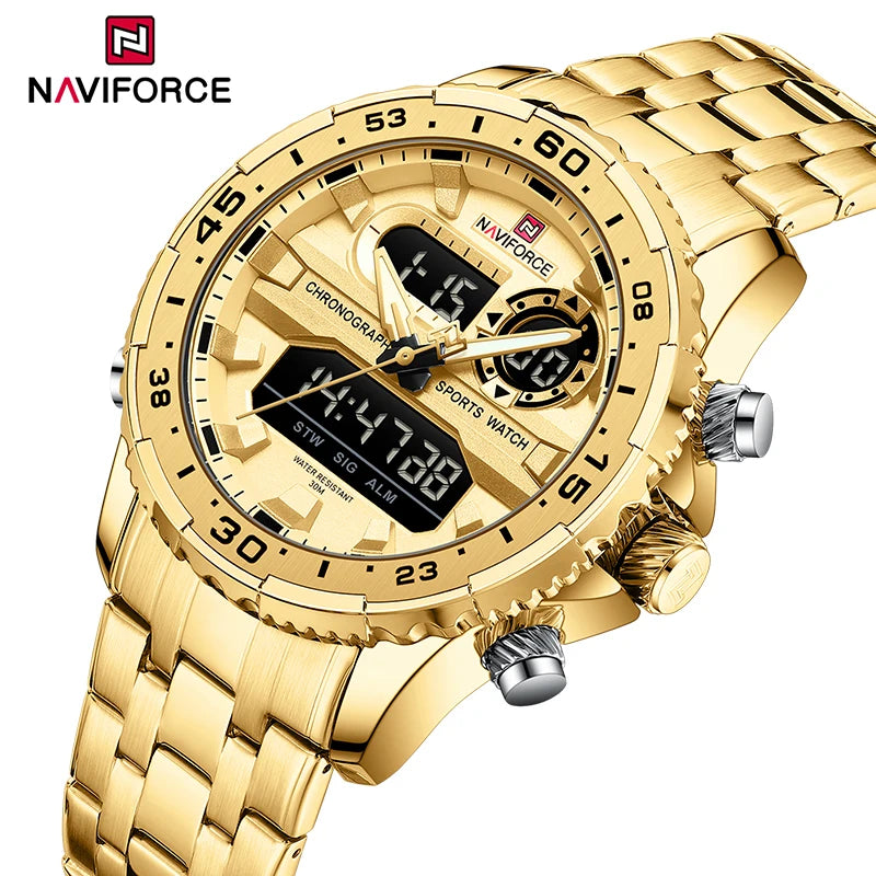 Relógios NAVIFORCE masculino dourado luxo  digital